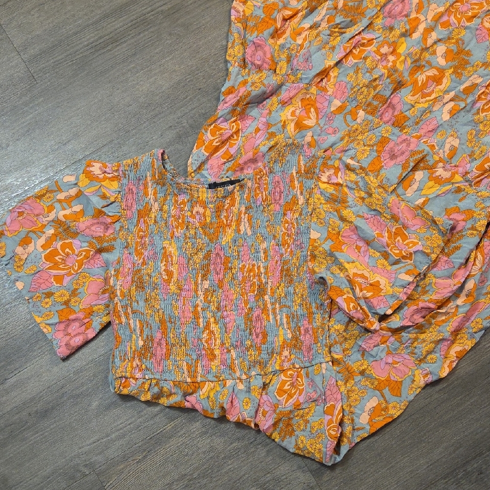 Boho Floral Smocked / Tiered Maxi Dress - Picture 4 of 13